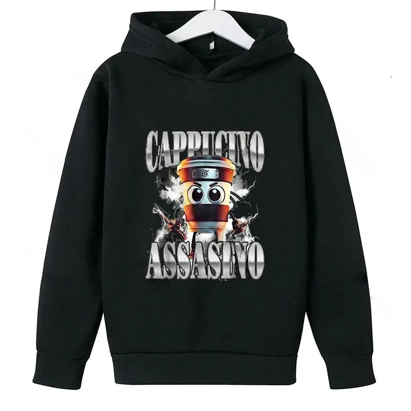 Brainrot Hoodie Børn – Cappuccina Assasino Hættetrøje