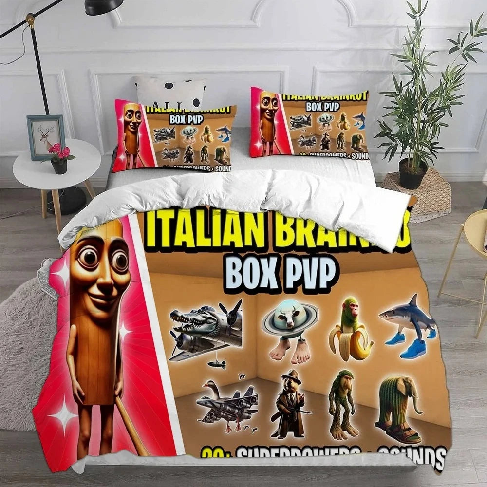Italien Brainrot Sengetøj – Dynebetræk og Pudebetræk til Børn