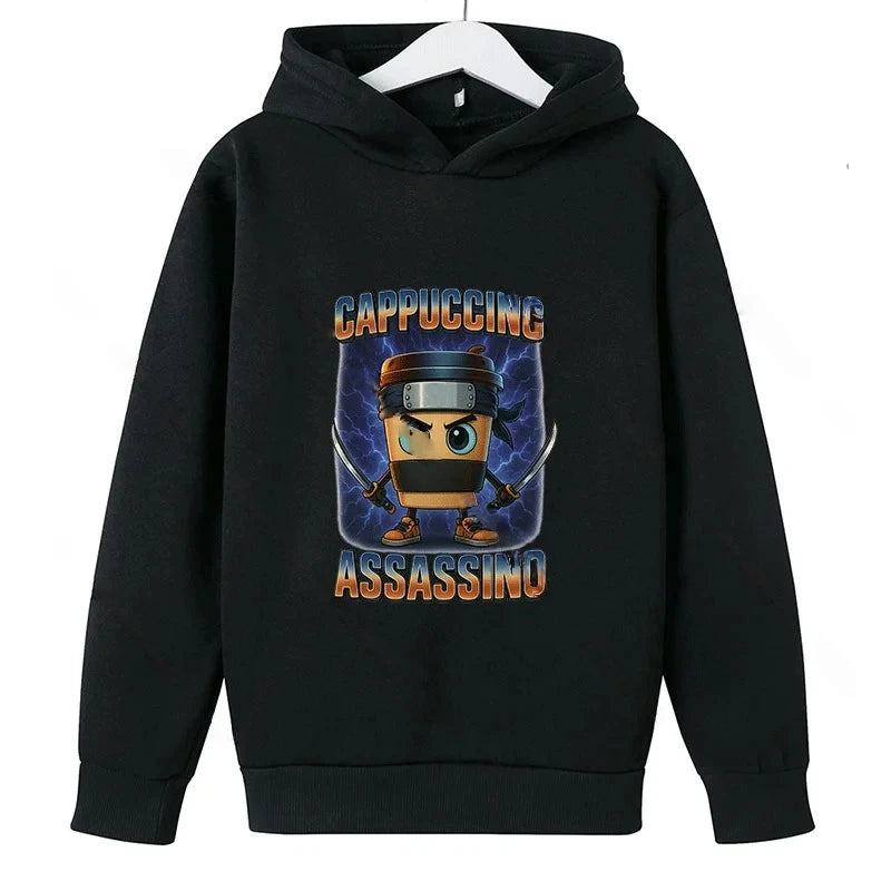 Brainrot Hoodie Børn – Cappuccina Assasino Hættetrøje