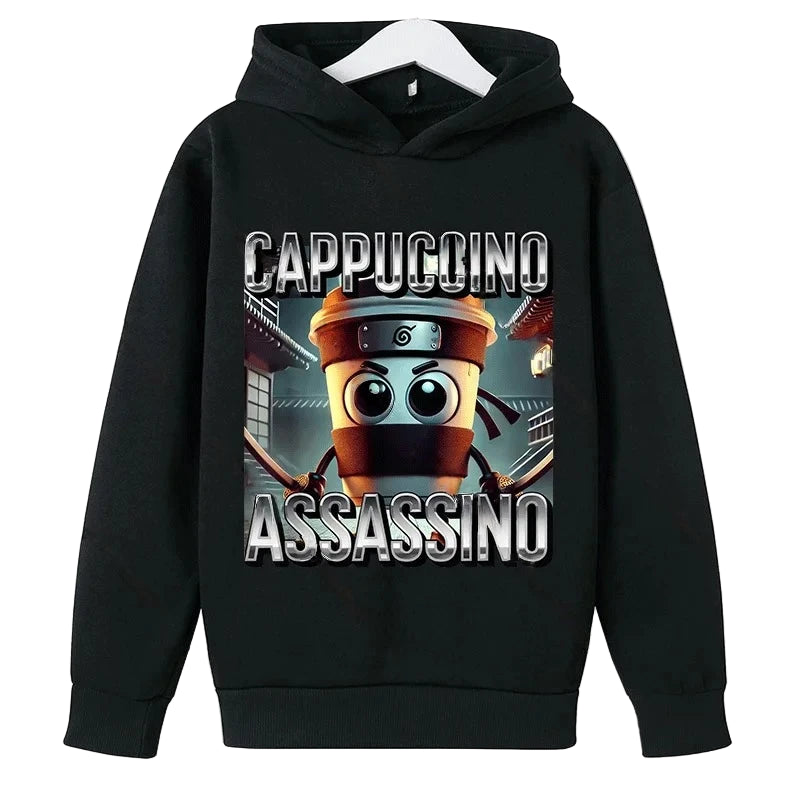 Brainrot Hoodie Børn – Cappuccina Assasino Hættetrøje