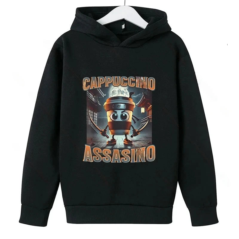 Brainrot Hoodie Børn – Cappuccina Assasino Hættetrøje